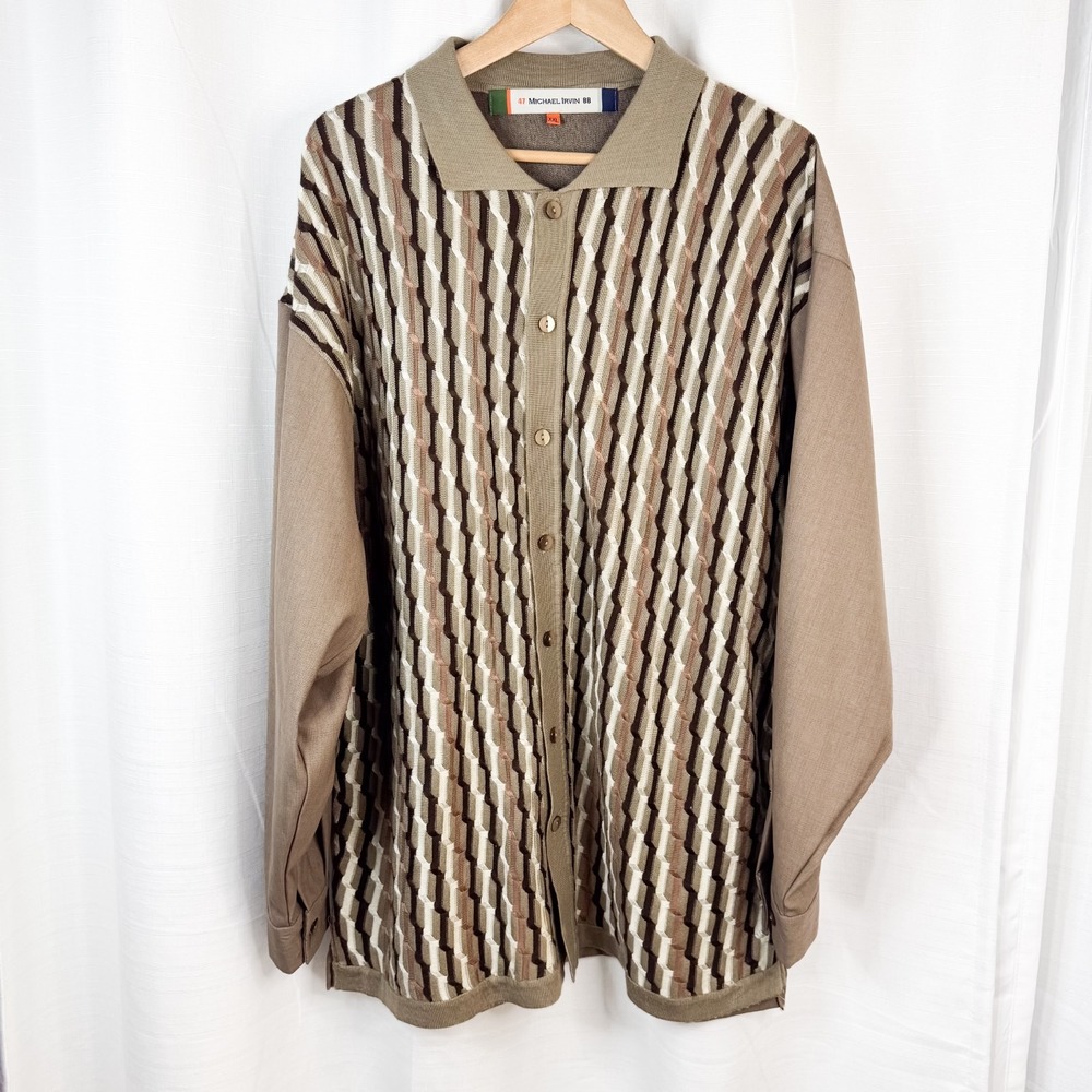 Michael Irvin 88 XXL Button Front Sweater Shirt Y2K Textured Knit Coogi Style